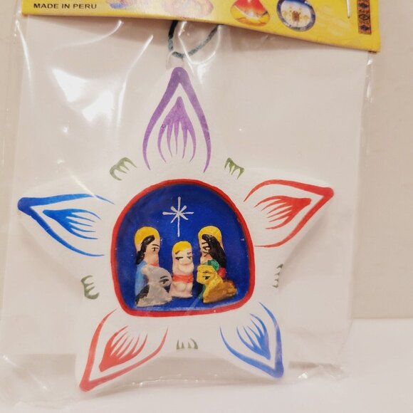 Christmas ORNAMENT NATIVITY Star Shaped figural Mini Hand Painted Peru - Picture 1 of 4